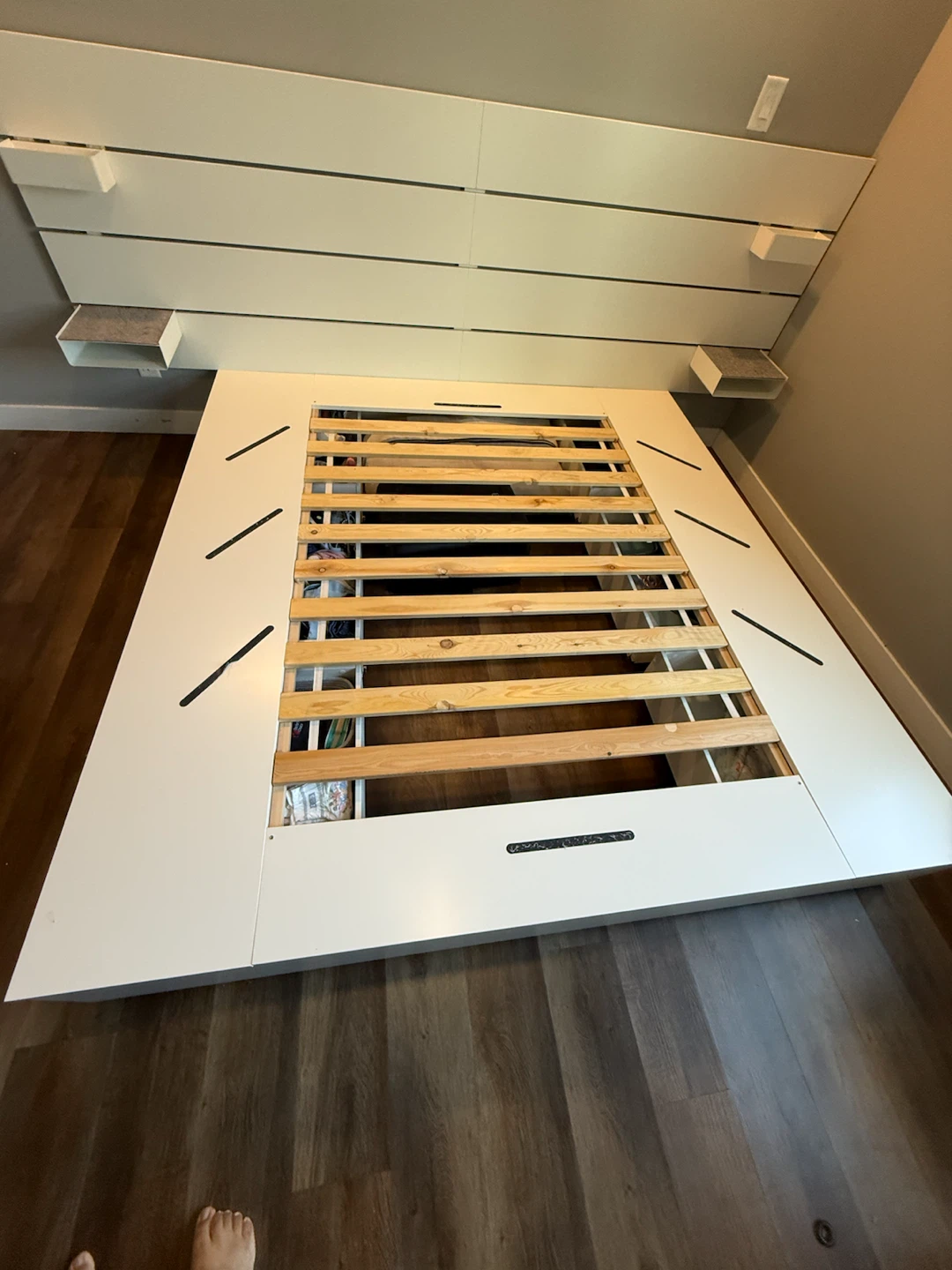 IKEA White Platform king Bed Frame with Storage - photo 2