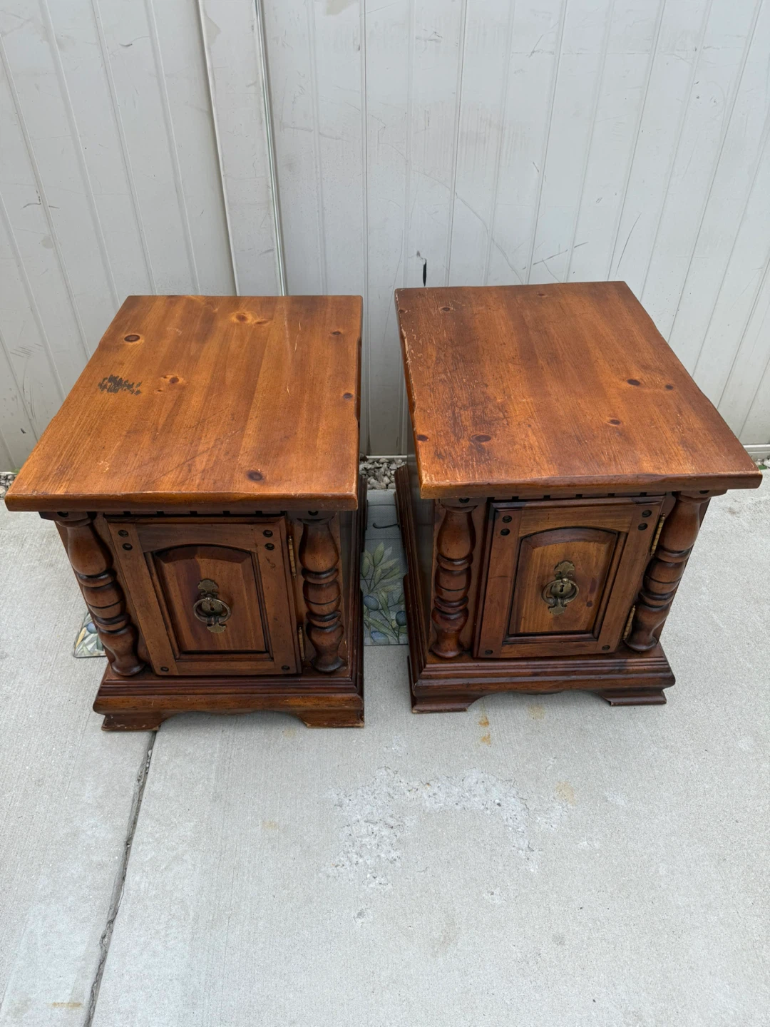 Pair of Vintage Wooden End Tables with Doors