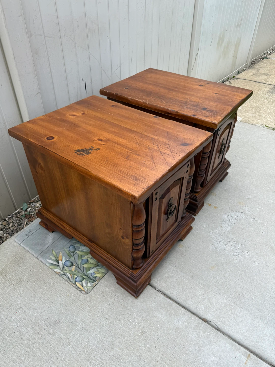 Pair of Vintage Wooden End Tables with Doors - photo 2
