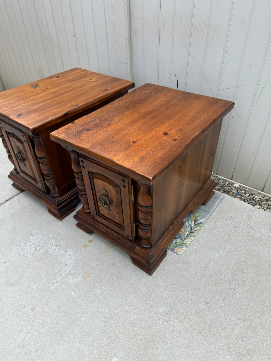 Pair of Vintage Wooden End Tables with Doors - photo 4