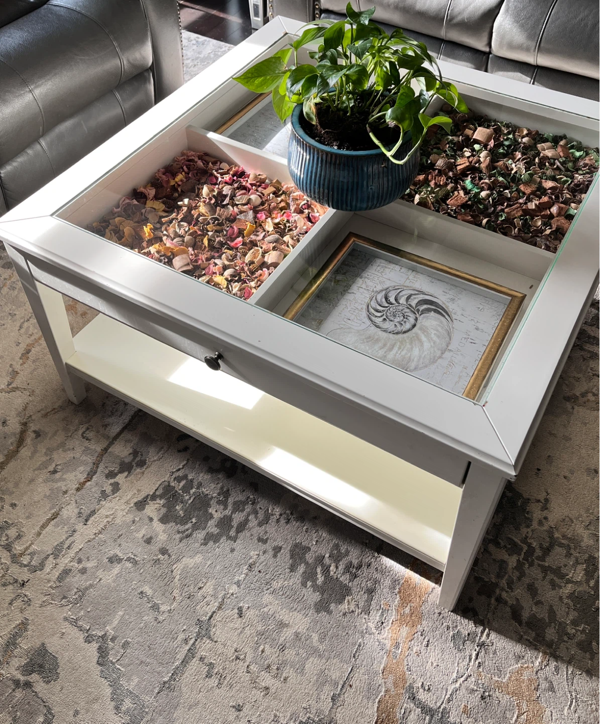 IKEA White Coffee Table with Glass Top