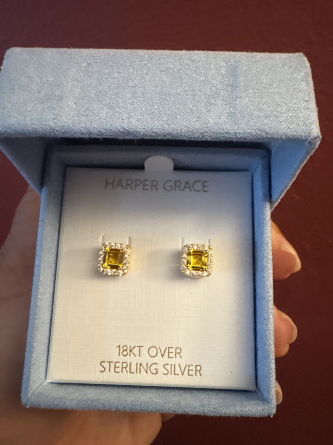 Harper Grace Square Gold 925 Sterling Silver Halo Earrings