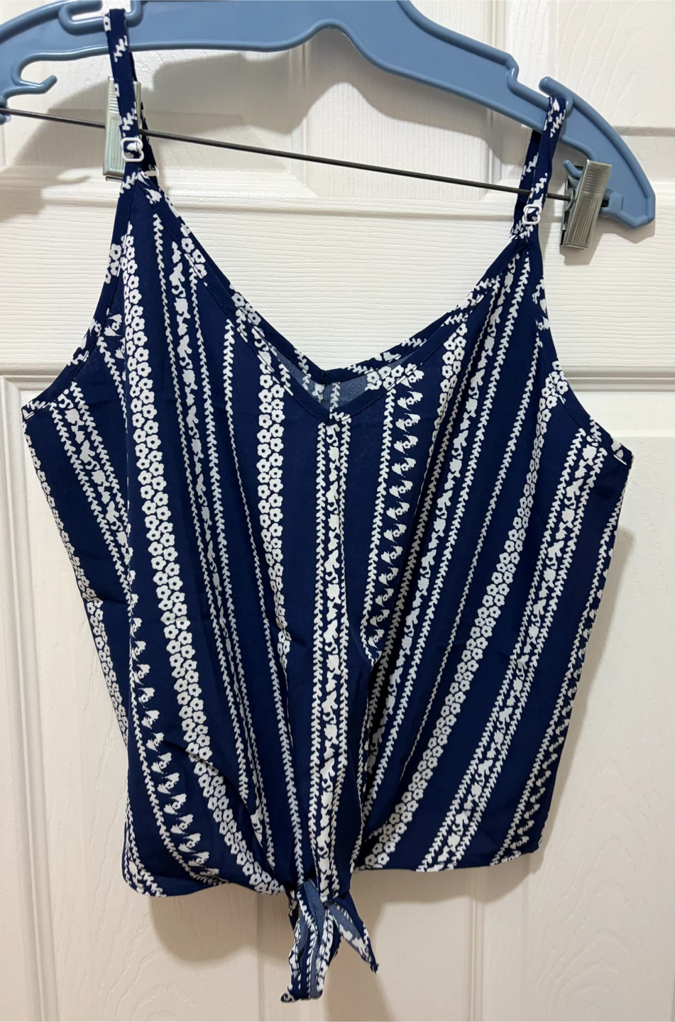 Blue & White Striped Tie-Front Cami Tank Top Size S