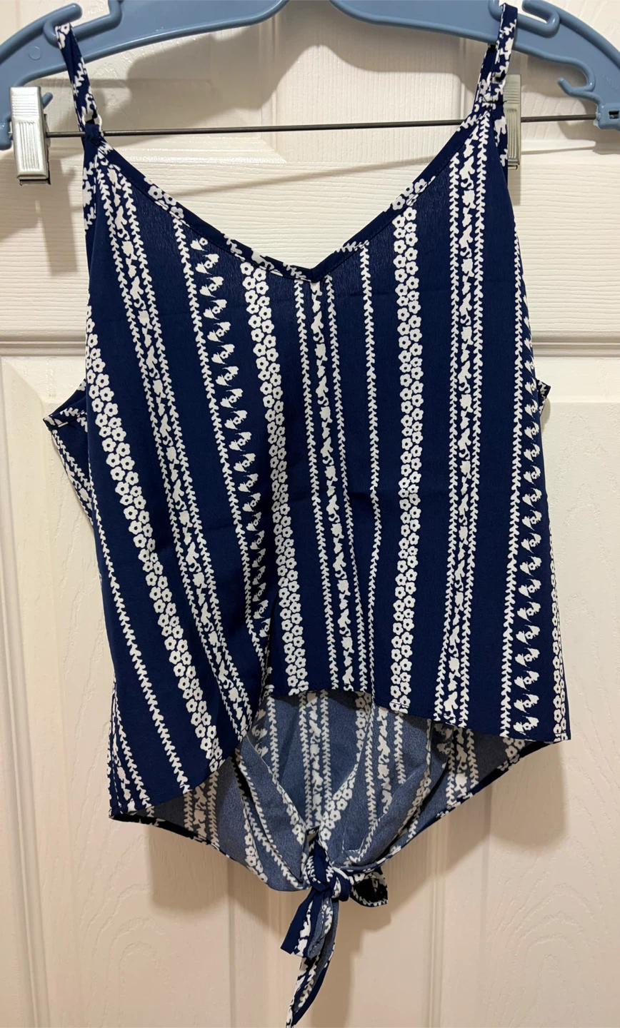 Blue & White Striped Tie-Front Cami Tank Top Size S - photo 2