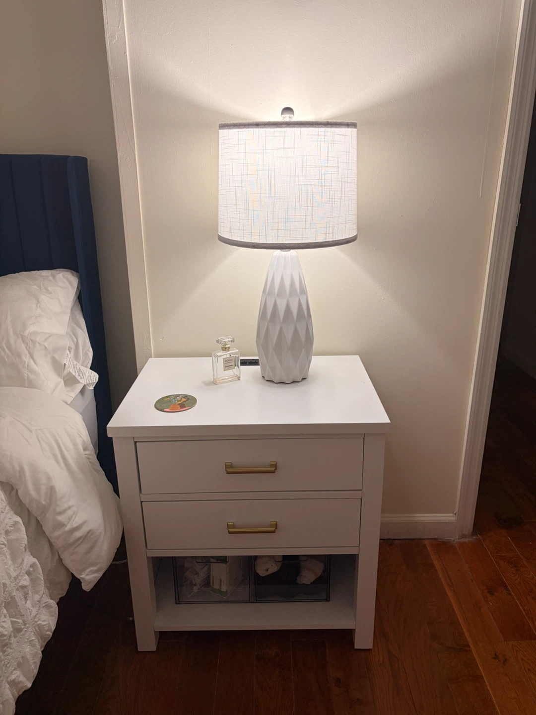 White Nightstand with Gold Hardware
