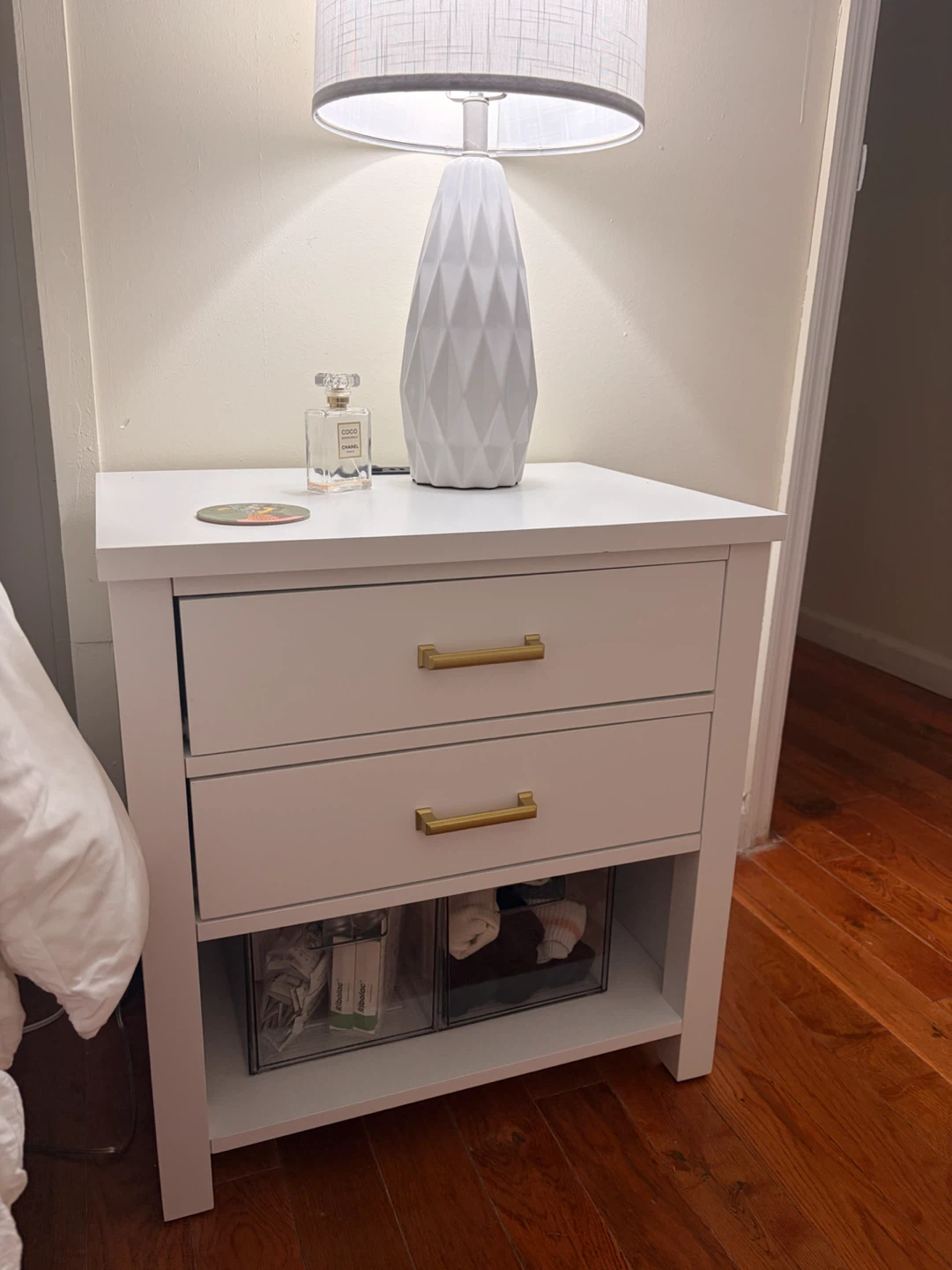 White Nightstand with Gold Hardware - photo 2