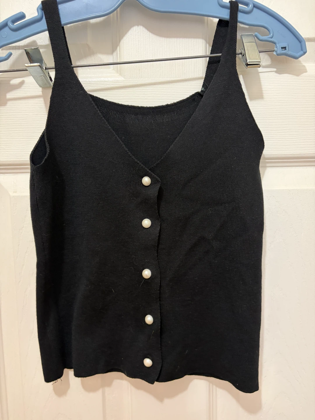Black Knit Tank Top with Pearl Buttons Size S