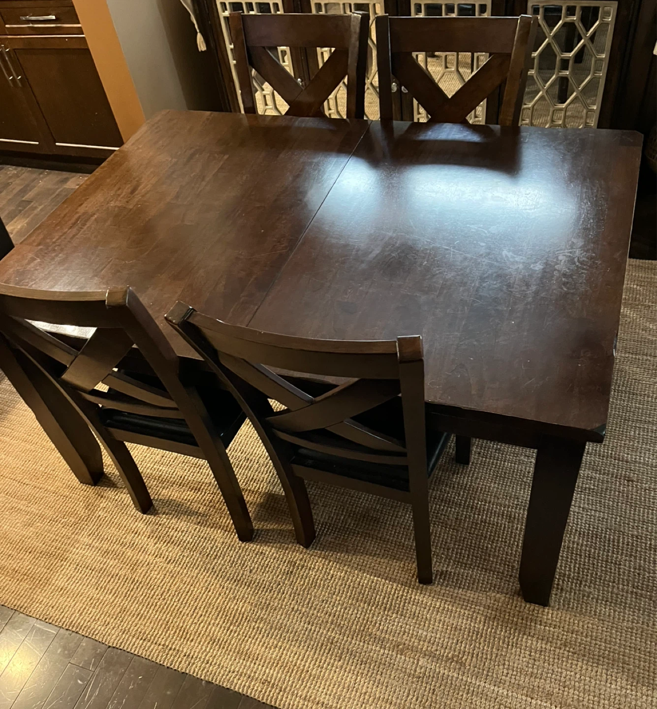 Dark Wood Dining Table with 6 Chairs
