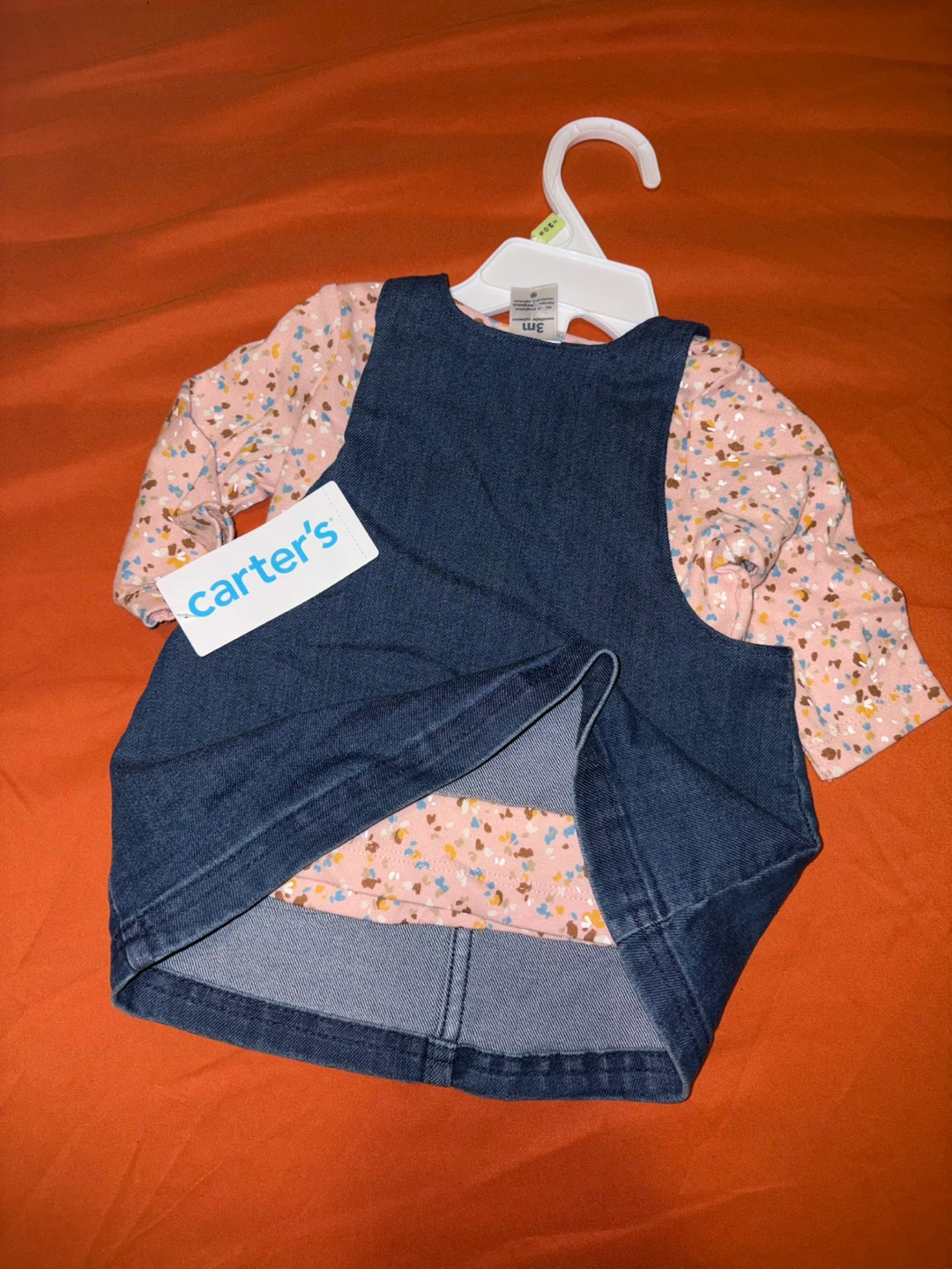 New Carter's Baby Girls 2-Piece Denim Pinafore Dress-3M - photo 2