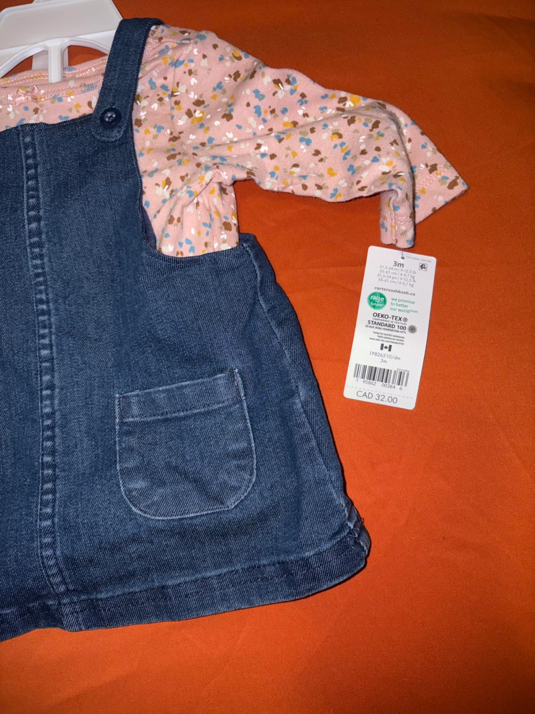 New Carter's Baby Girls 2-Piece Denim Pinafore Dress-3M - photo 3