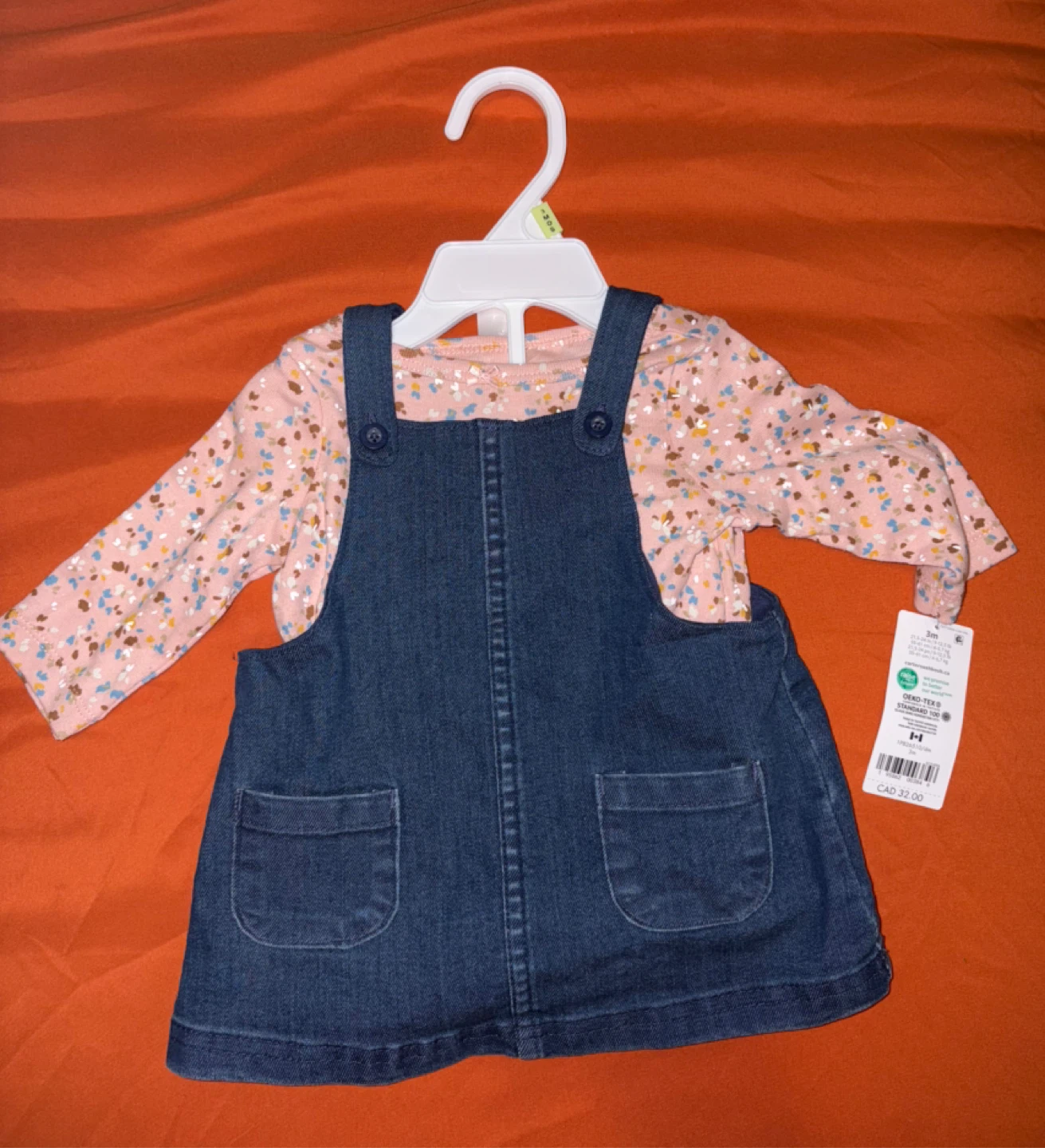 New Carter's Baby Girls 2-Piece Denim Pinafore Dress-3M