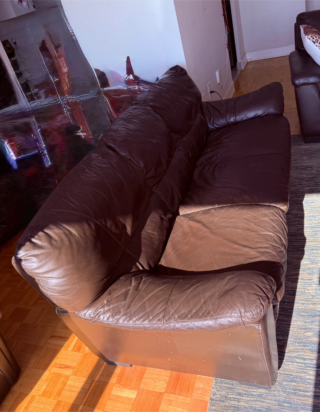 Dark Brown Leather Sofa 3 seater - photo 2