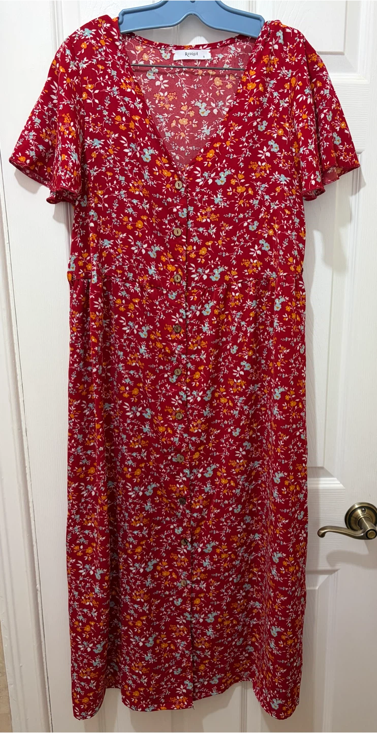 Red floral midi dress Size S