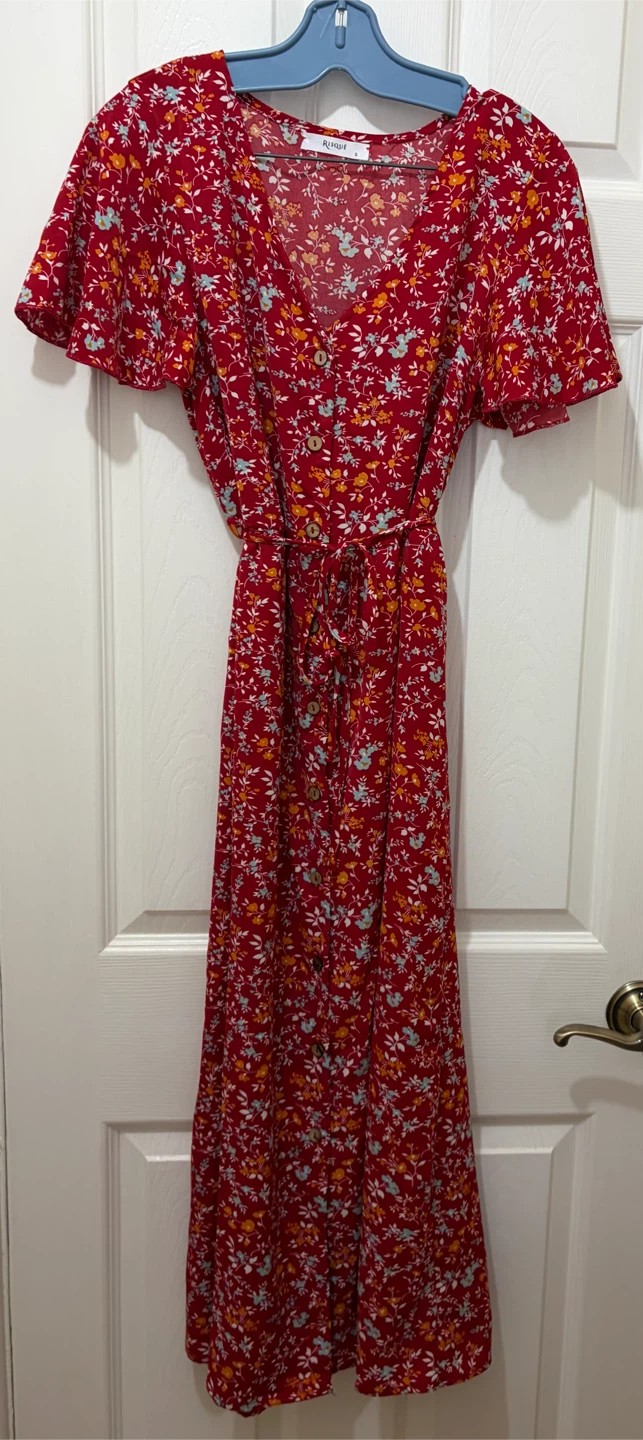 Red floral midi dress Size S - photo 4