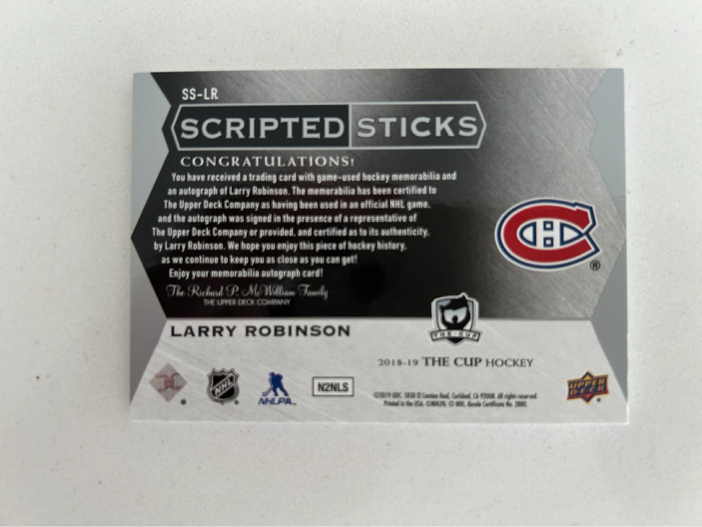 Rare Larry Robinson Scripted Sticks 12/15 NHL Card - photo 2