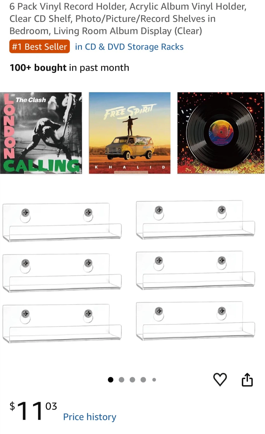 MOVING x6 Clear Acrylic Vinyl Shelf