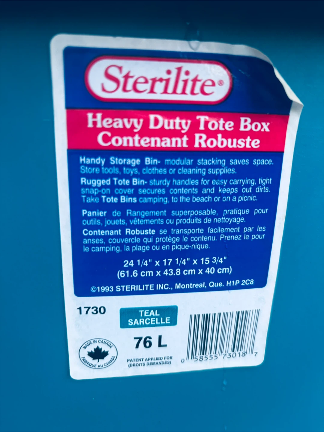Heavy Duty Storage Tote Bin with Lid - 76L - photo 4