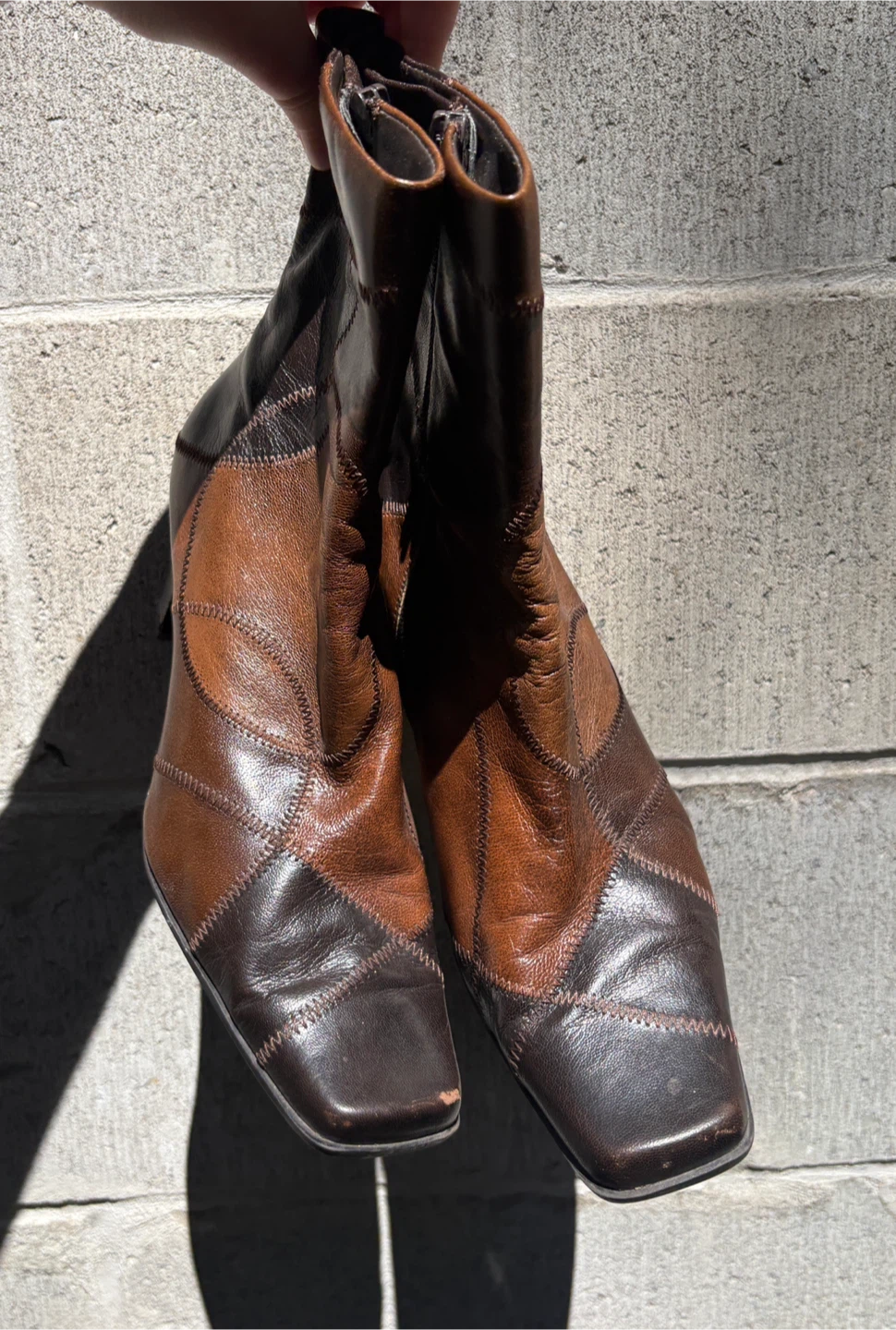 Dark Brown Patchwork Leather Ankle Boots - photo 3
