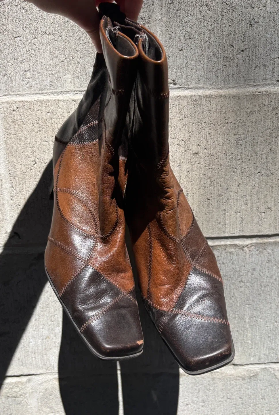 Dark Brown Patchwork Leather Ankle Boots - photo 3