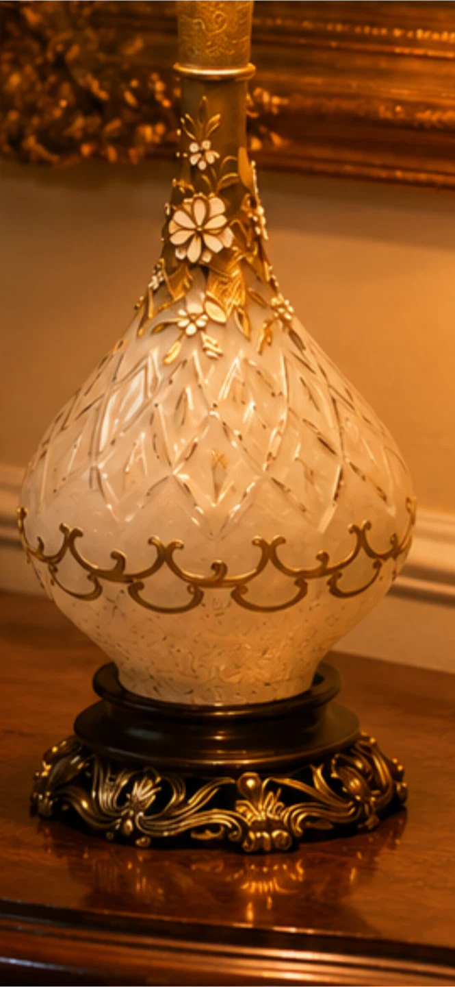 Ornate Glass Table Lamp with Pleated Shade - photo 3
