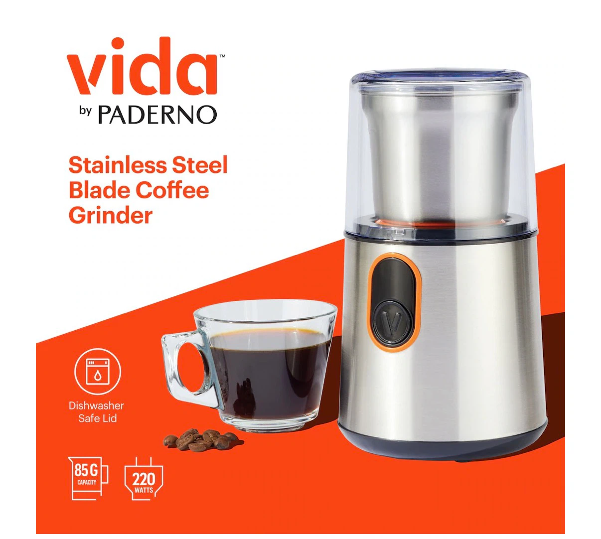 Vida by Paderno Stainless Steel Blade Coffee Grinder
