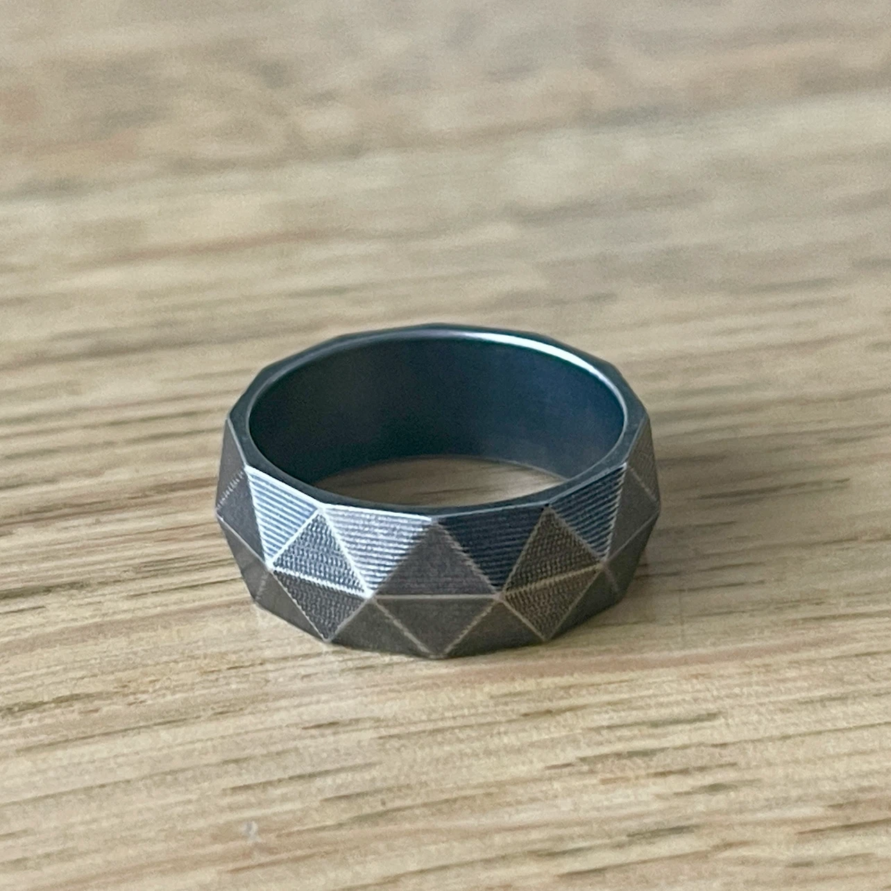 Faceted Geometric Stainless Steel Ring (size 9) - photo 2