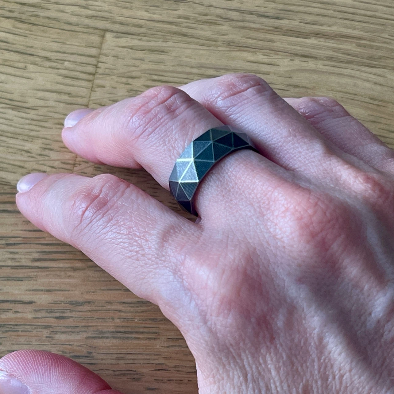 Faceted Geometric Stainless Steel Ring (size 9) - photo 3