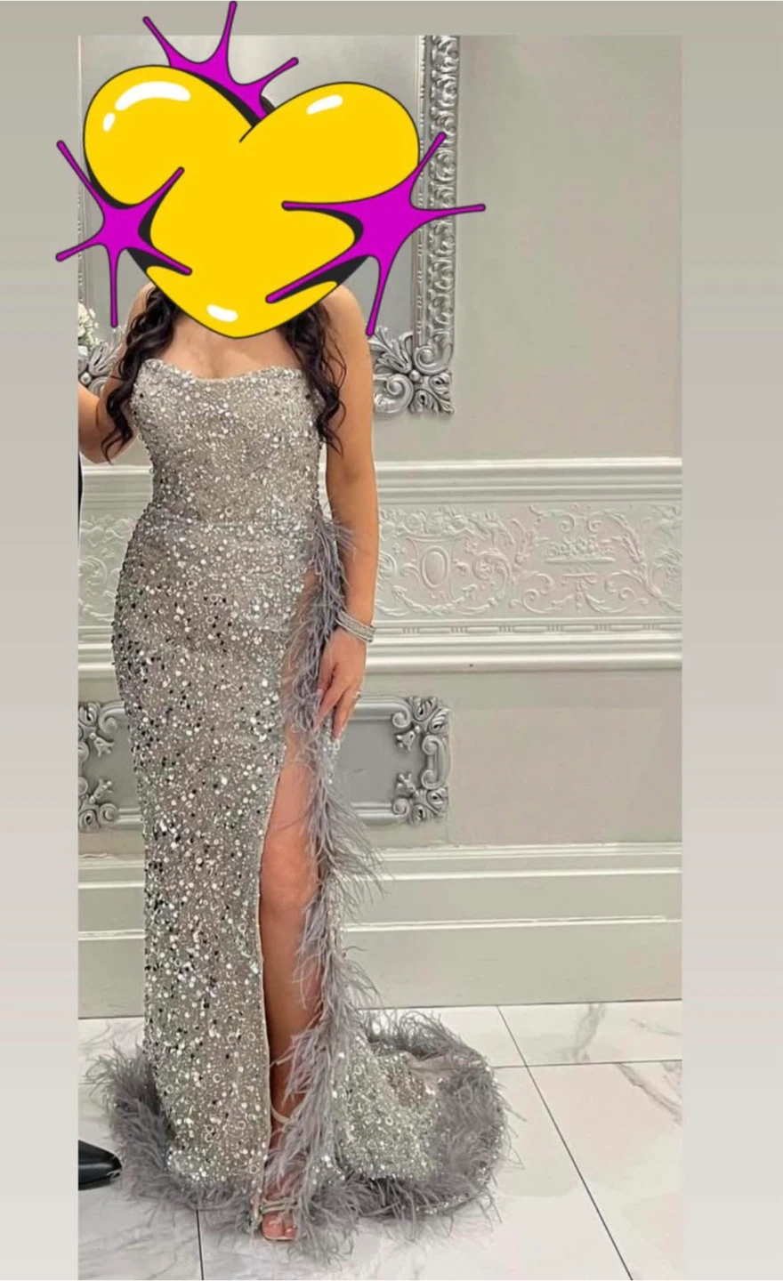 Sparkly Feather Detail Gown