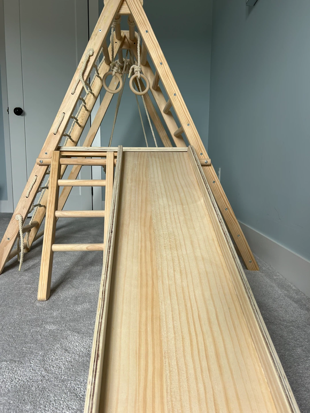 Wooden Pikler Triangle Climbing Toy with Slide