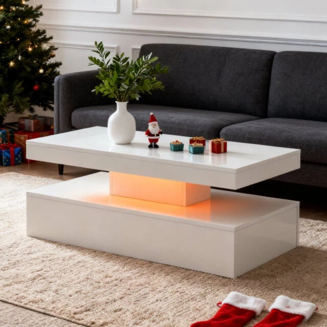 White Coffee Table with LED Lights - photo 4