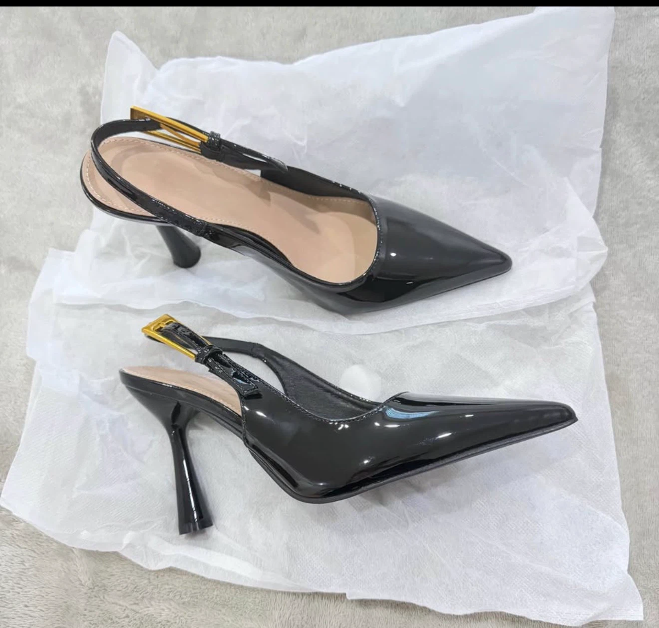 Black Patent Slingback Heels