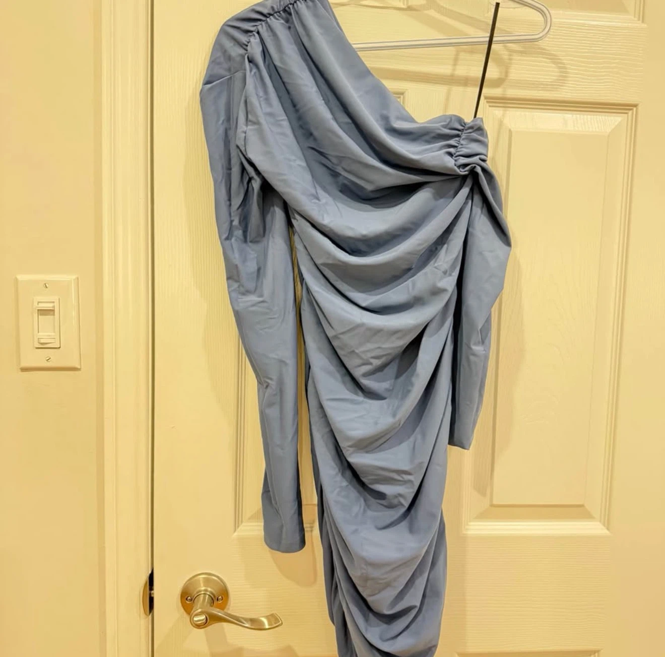 Blue One-Shoulder Ruched Dress