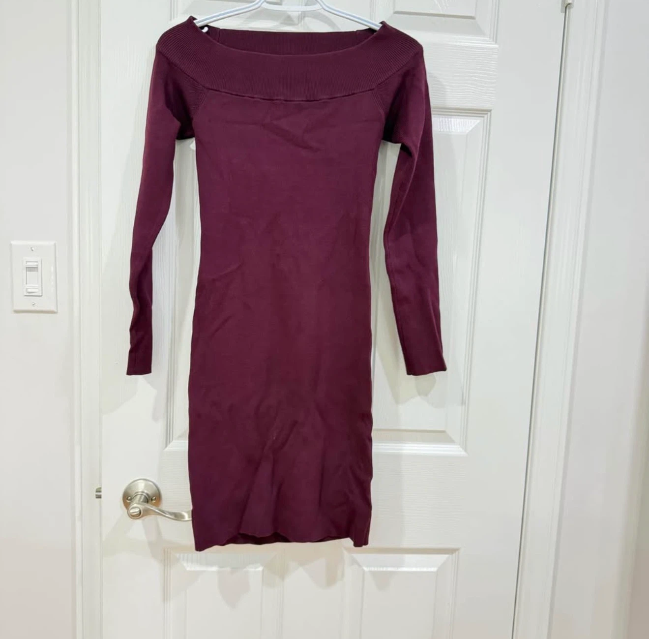 Burgundy Off-the-Shoulder Cut-Out Sweater Dress