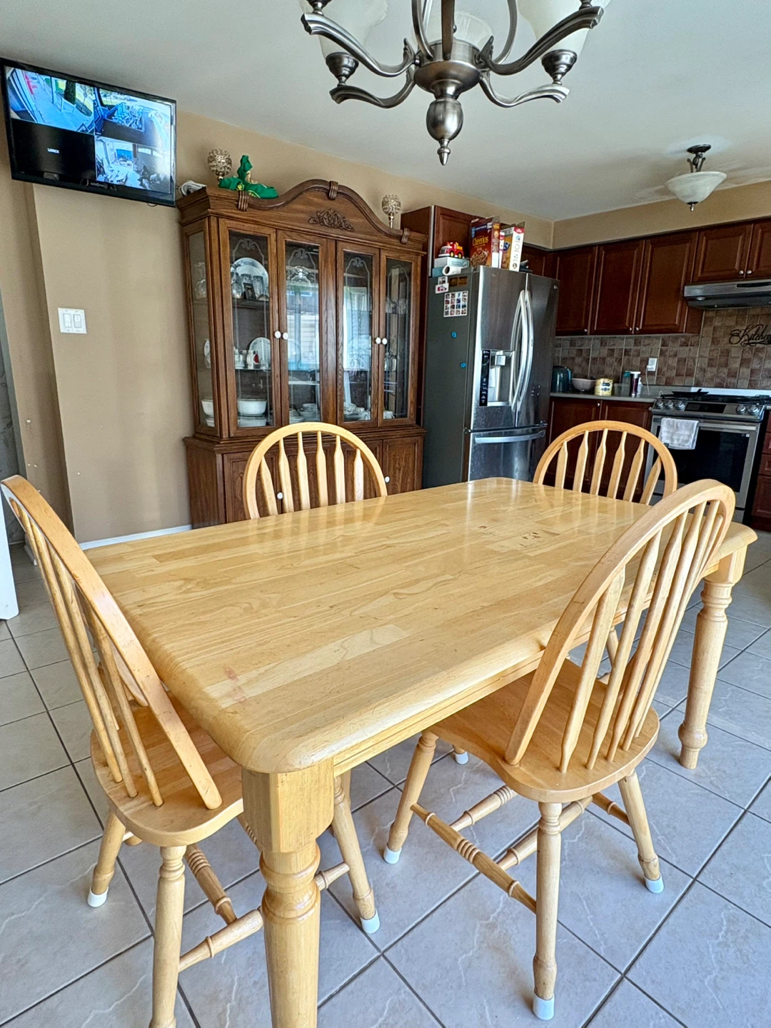 Solid Wood Dining Table with 4 Chairs