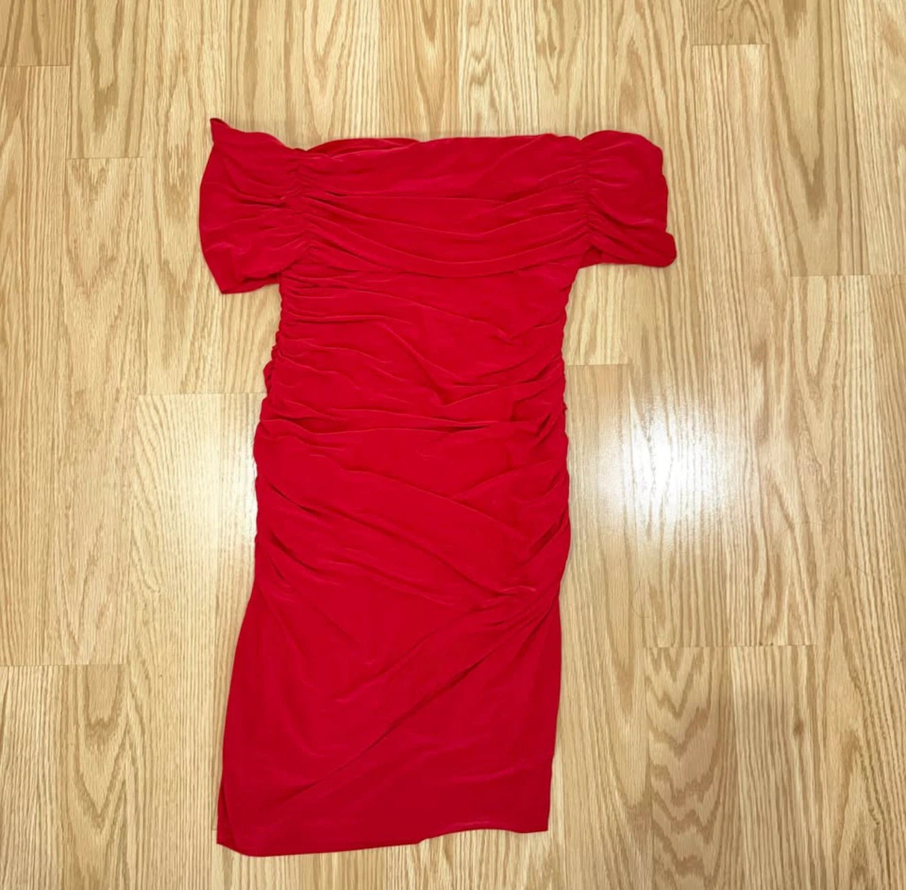 Red Ruched Off-the-Shoulder Dress