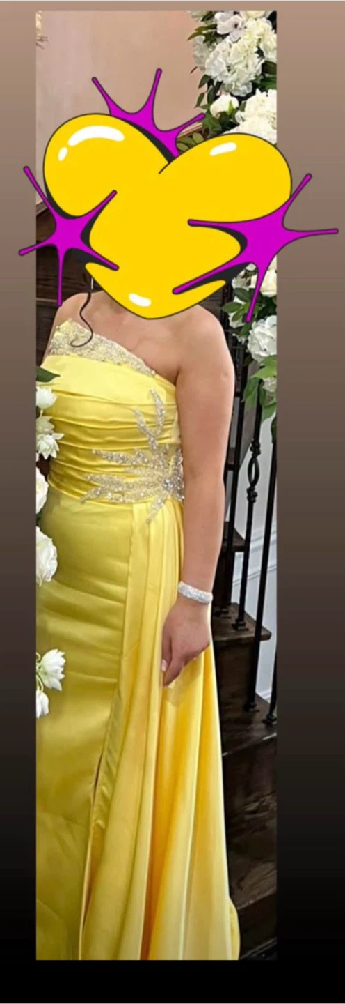 Yellow One-Shoulder Beaded Prom Dress