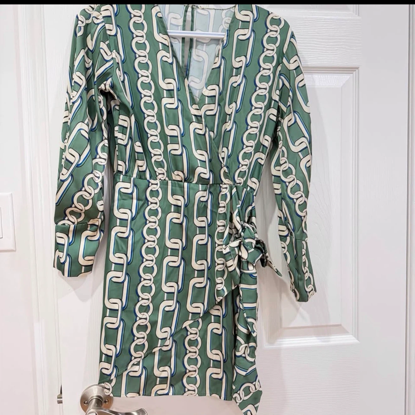 Green Chain Print Wrap Dress