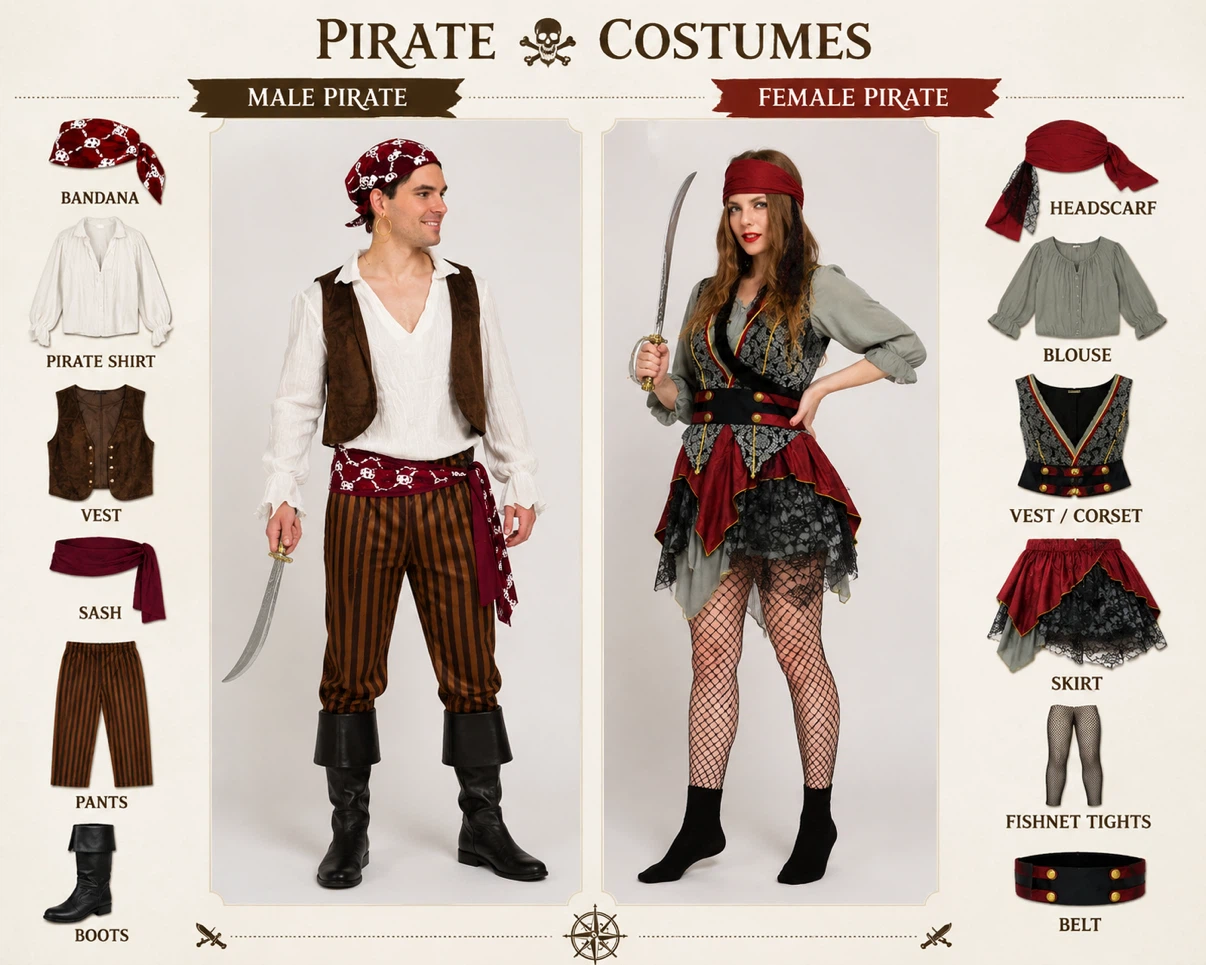 Couple's Pirate Costume Set — His & Hers (Men's M / Women's S) - photo 3