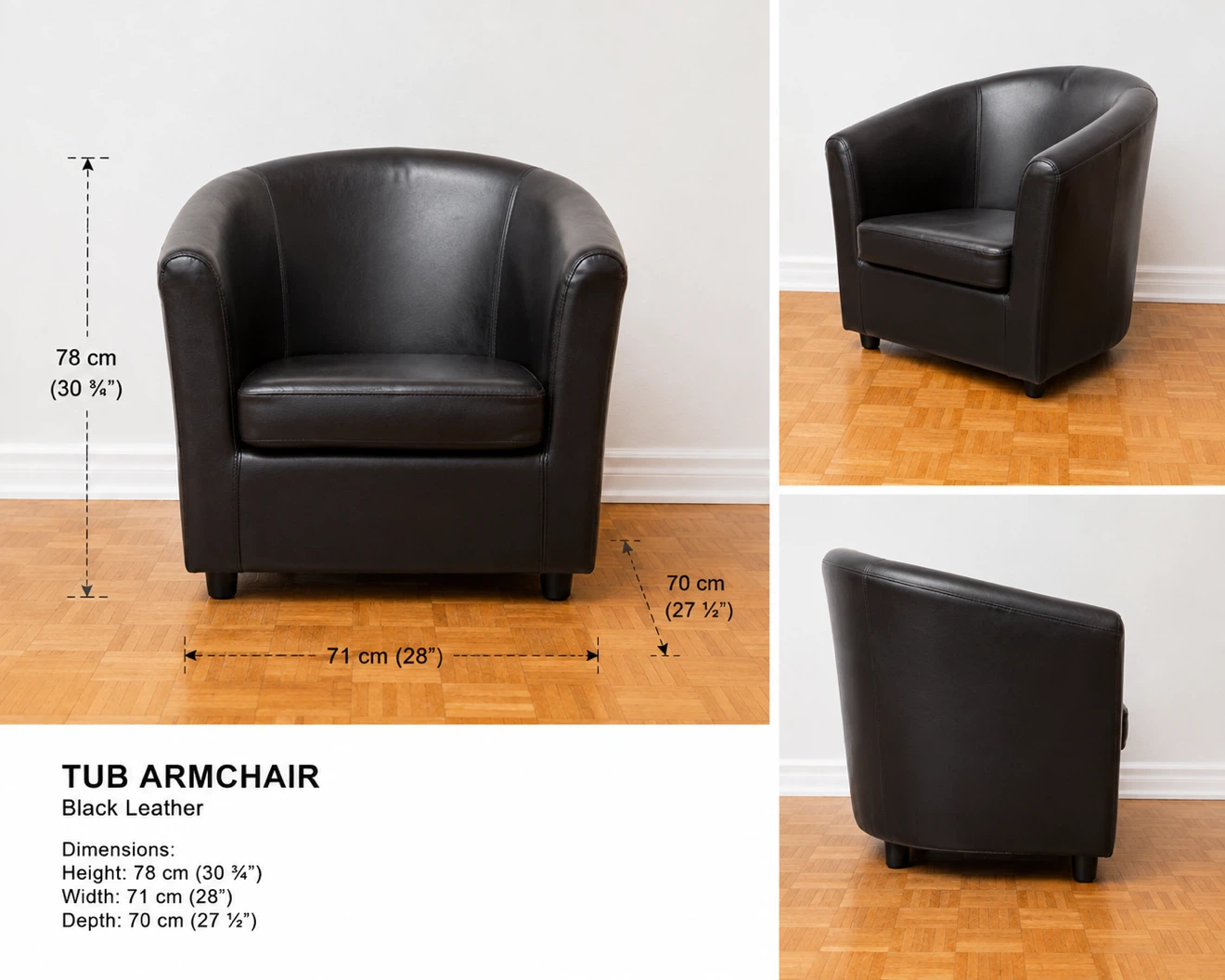 Black Leather Tub Armchair