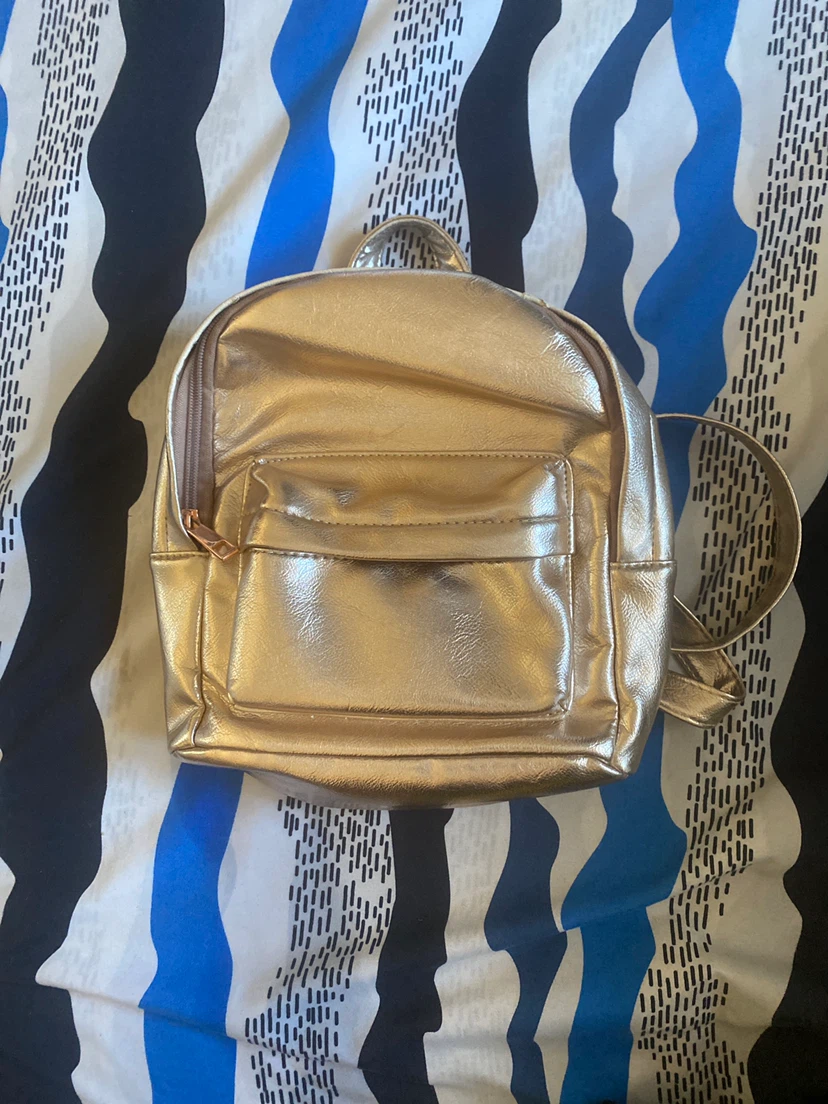 Gold Faux Leather Mini Backpack