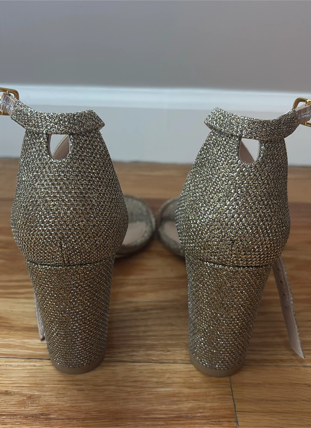 Stuart Weitzman Gold Sparkle Block Heel Sandals - photo 5