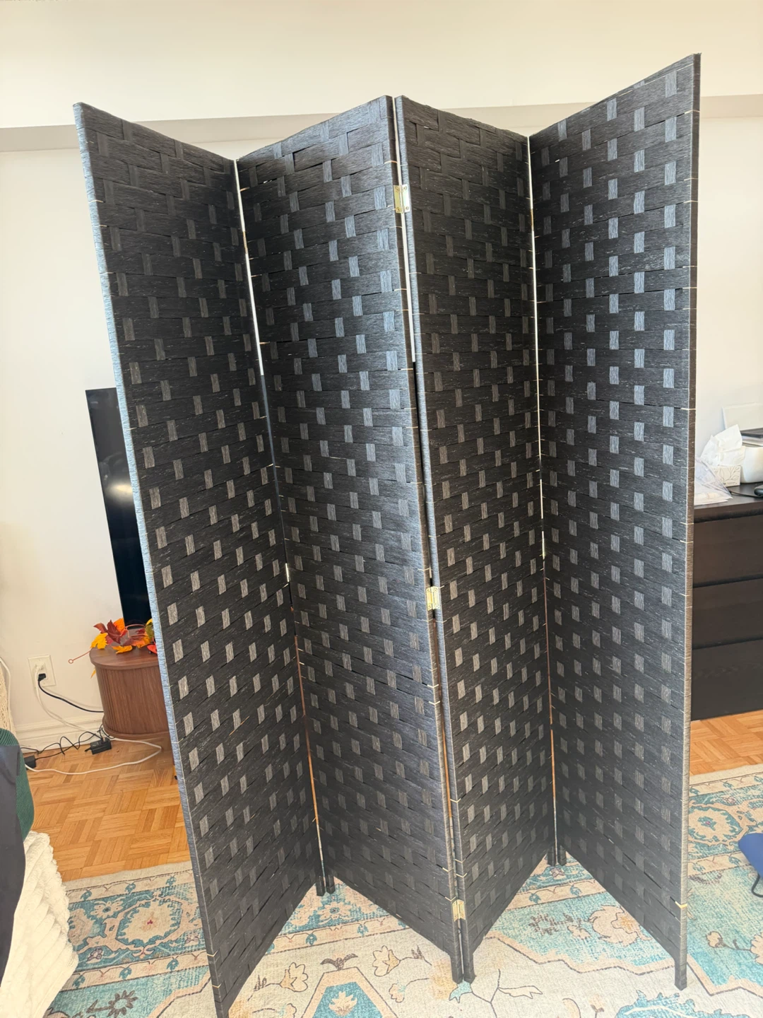 Black 4-Panel Room Divider Screen