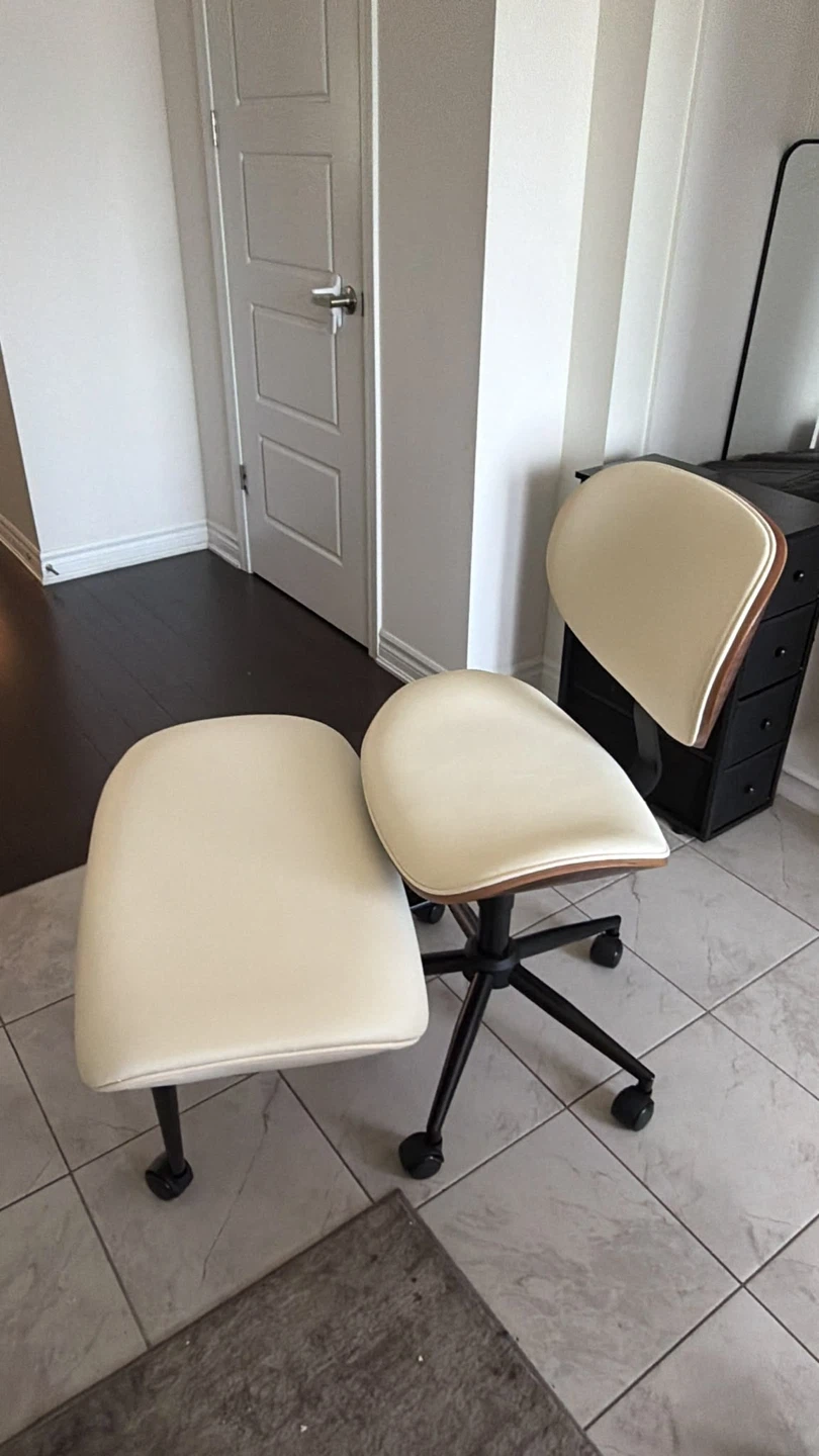 Cream Office Chair with Wood Back - photo 2