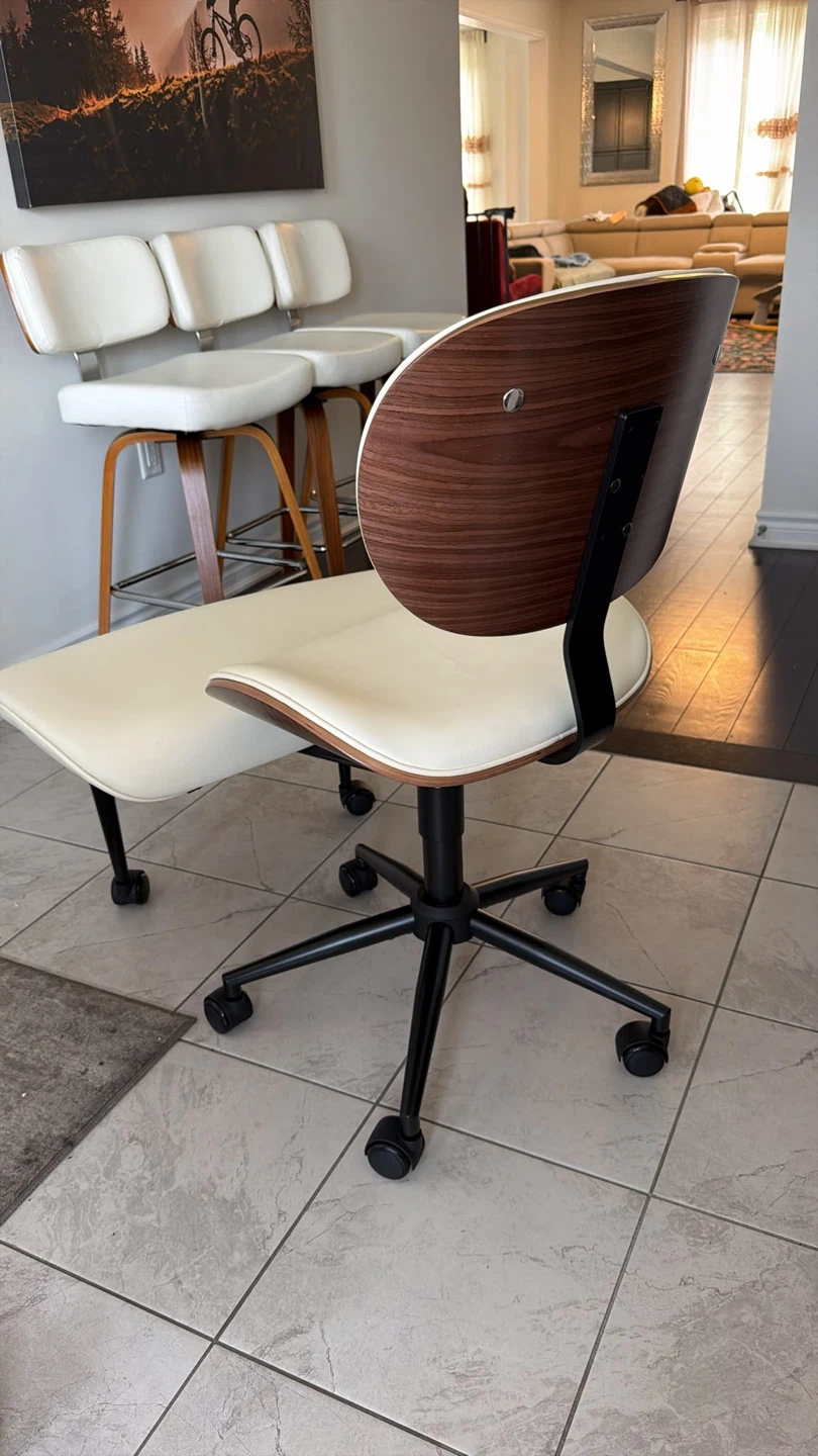 Cream Office Chair with Wood Back - photo 3