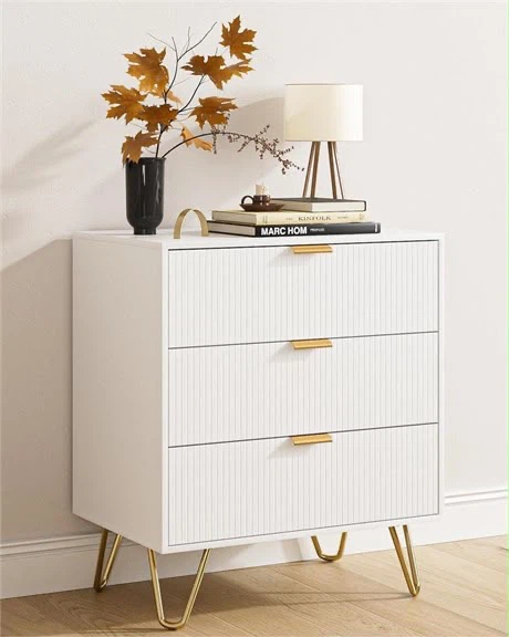 White 3-Drawer Chest with Gold Legs