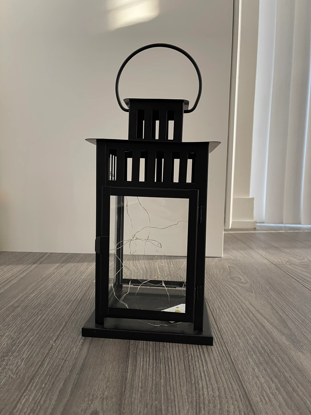 Black Metal Lantern with Fairy Lights