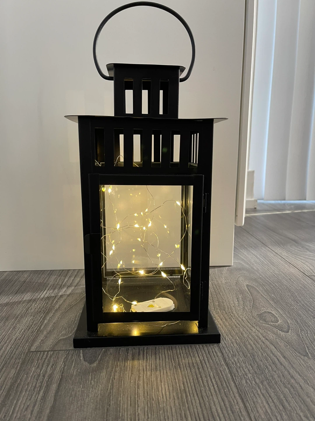 Black Metal Lantern with Fairy Lights - photo 2