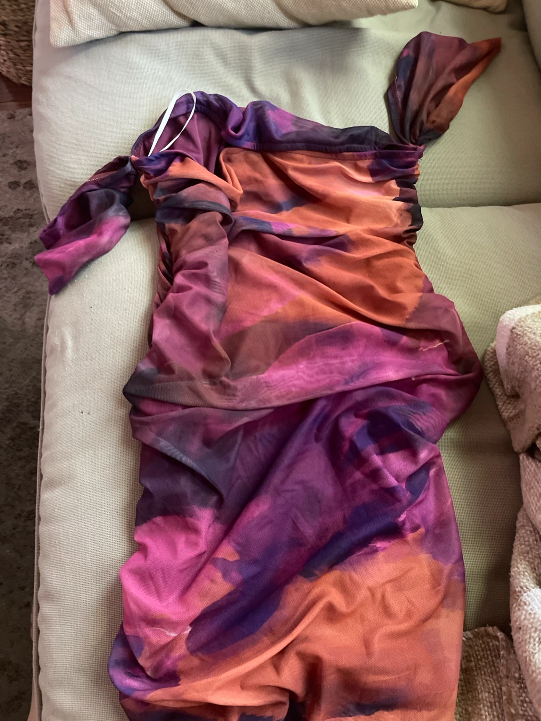 Mesh Ruched Dress - Orange/Purple Tie-Dye - photo 2