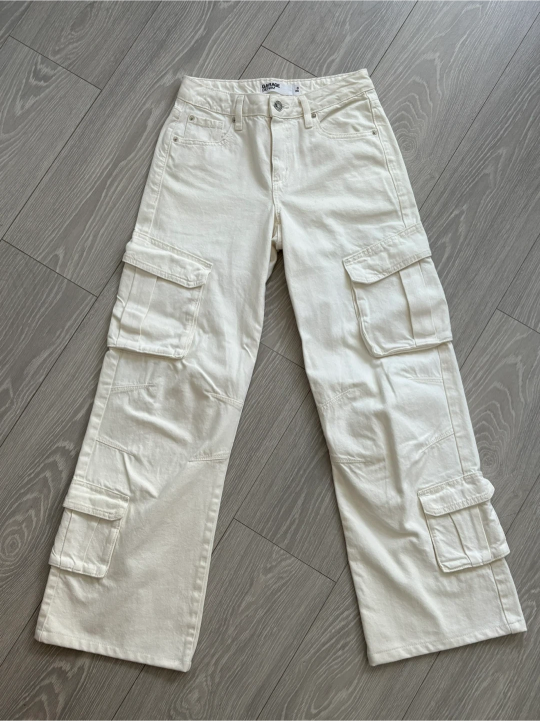 Ivory White Denim Cargo Pants