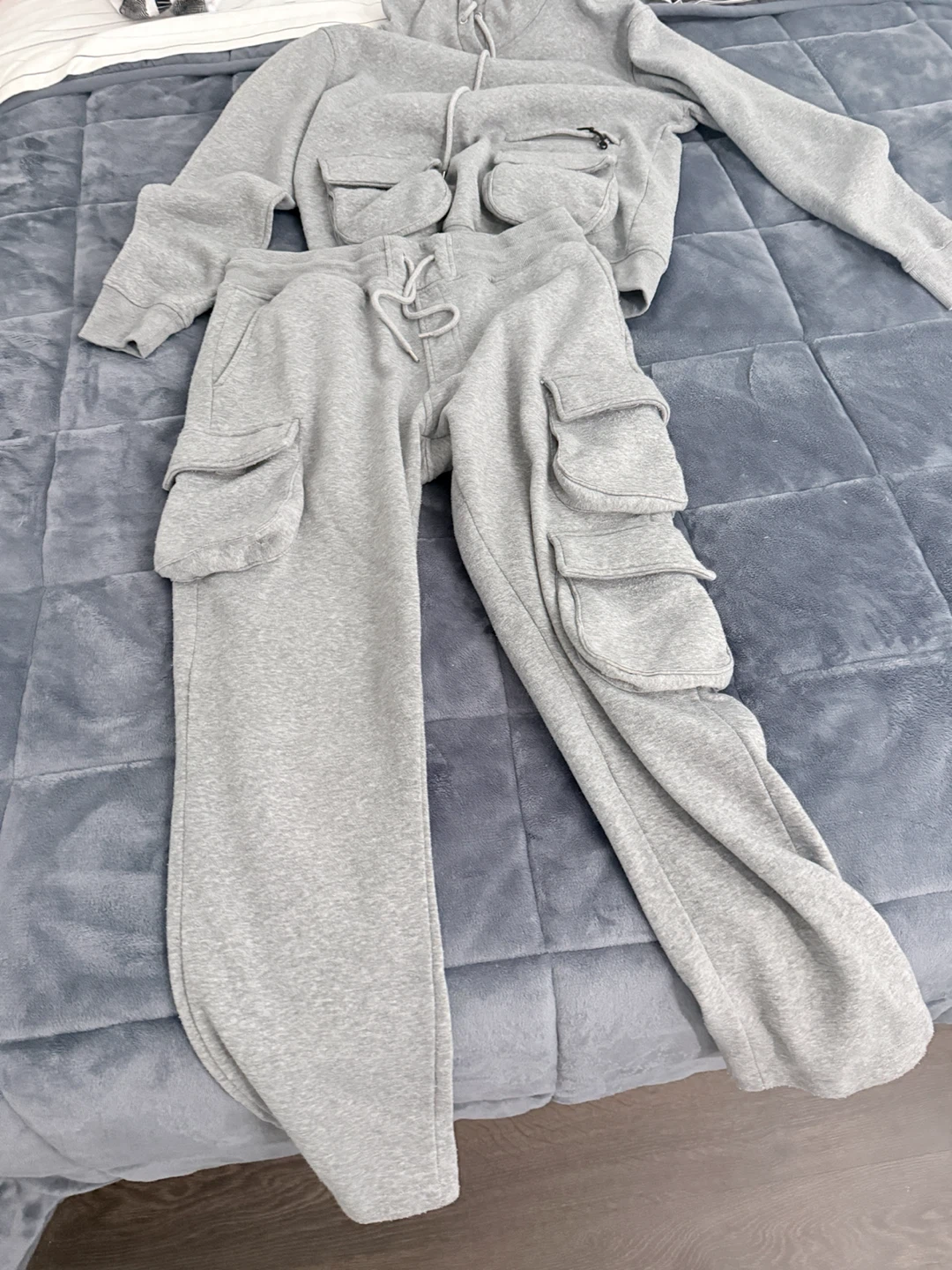 Grey Cargo Sweatpants and Hoodie Set